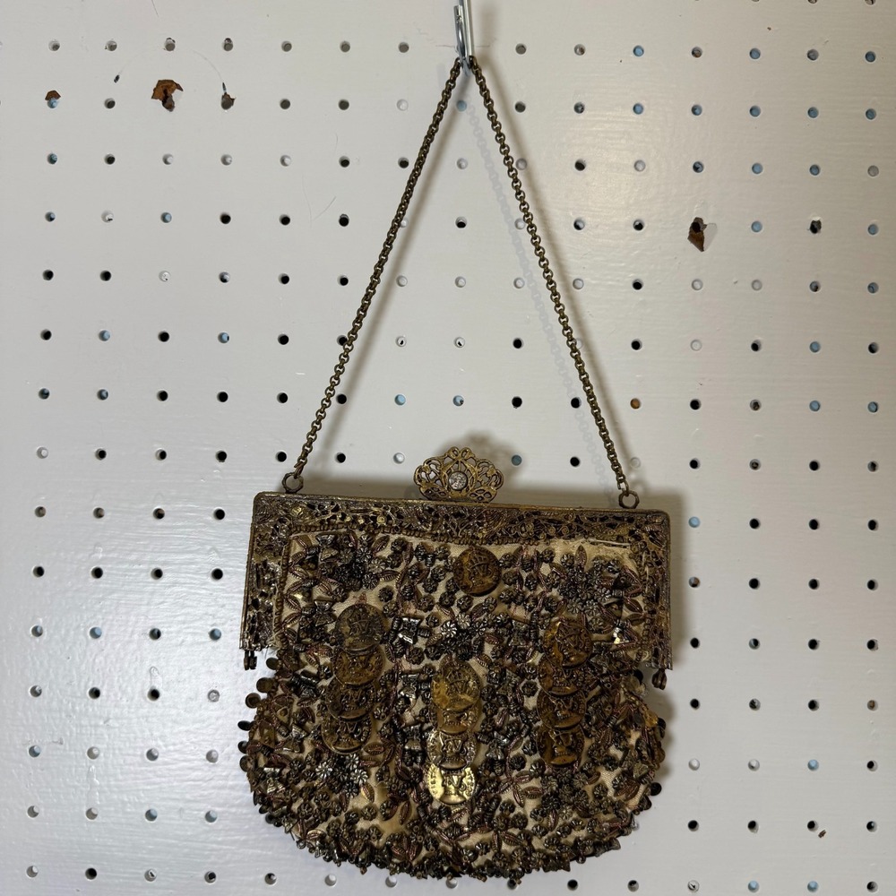 Betsey Johnson Frame Treasure Chest Gold Coins‎ & Floral Chain Strap Clutch VTG